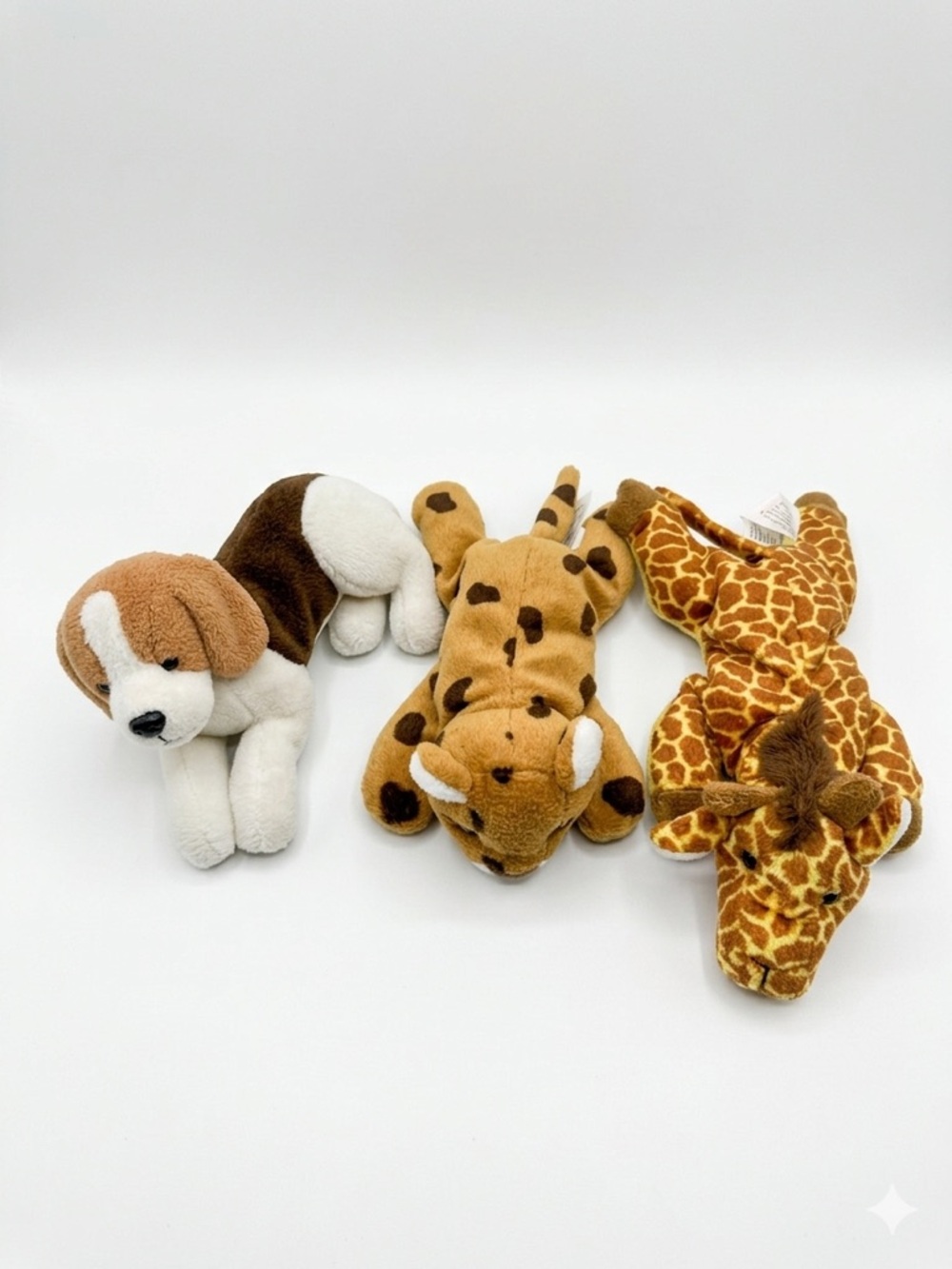 Stuffins Plush Lot 3 Dog Giraffe Leopard Small Vintage 1997 Soft Toys